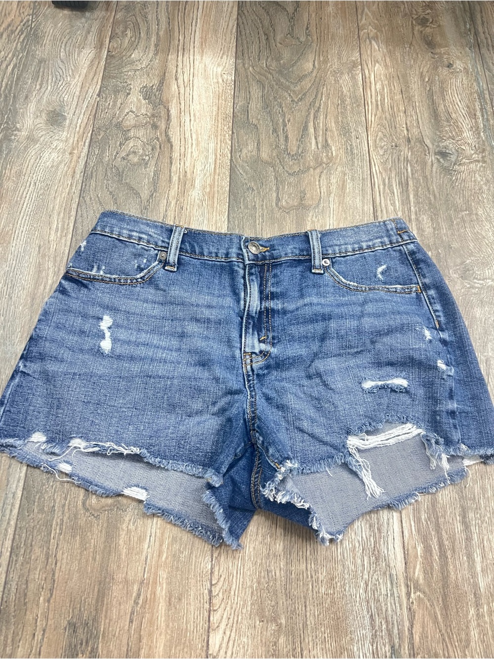 aerie Distressed Blue Denim Jean Shorts